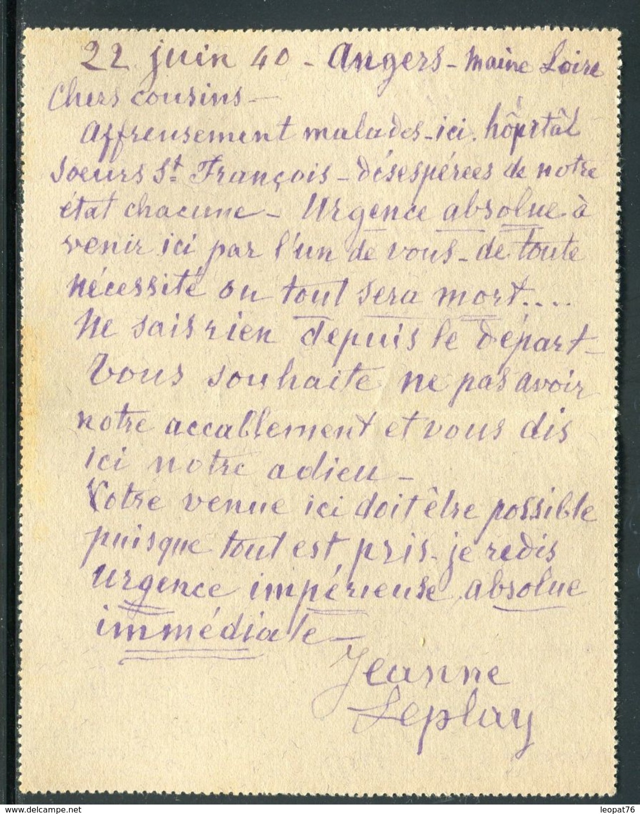 France - Entier Postal Type Mercure De Angers Pour Le Havre En 1940 - Ref JJ 58 - Cartoline-lettere