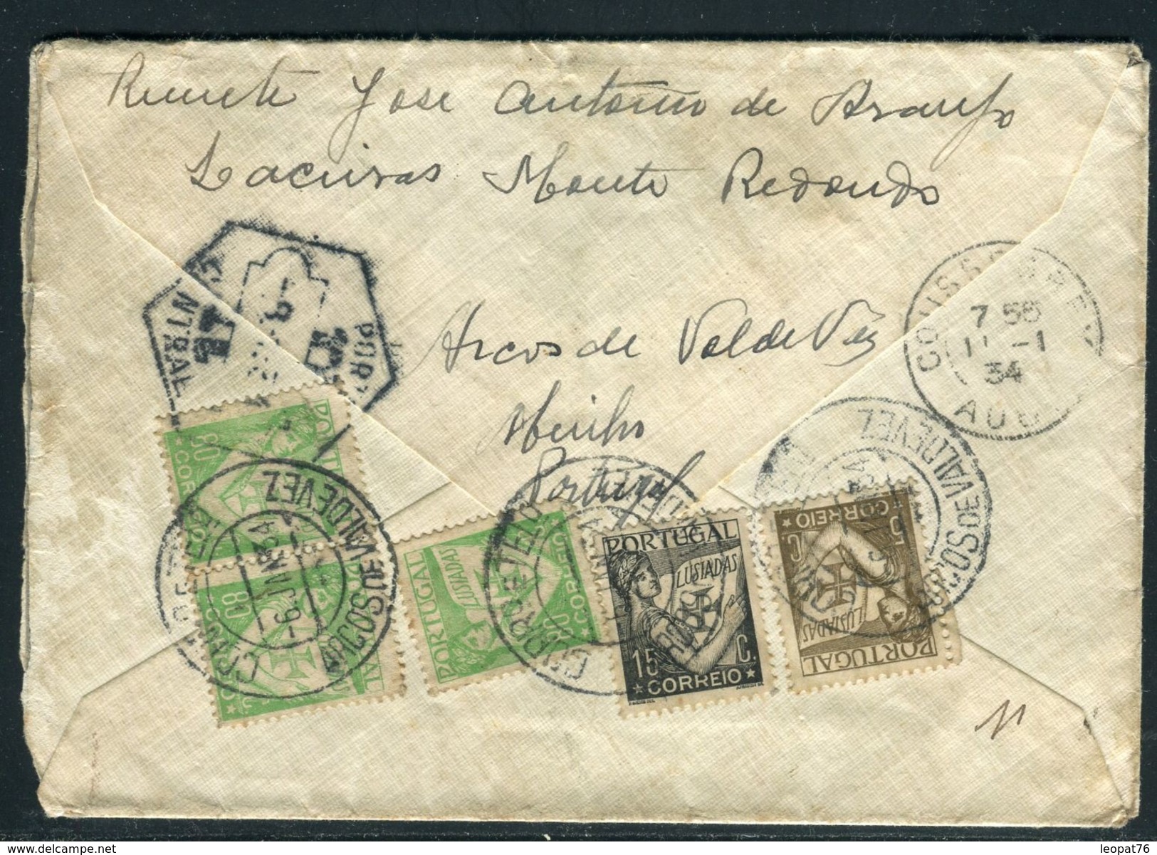 Portugal - Enveloppe De Arcos De Valdevez Pour La France En 1934, Affranchissement Au Dos - Ref JJ 59 - Lettres & Documents