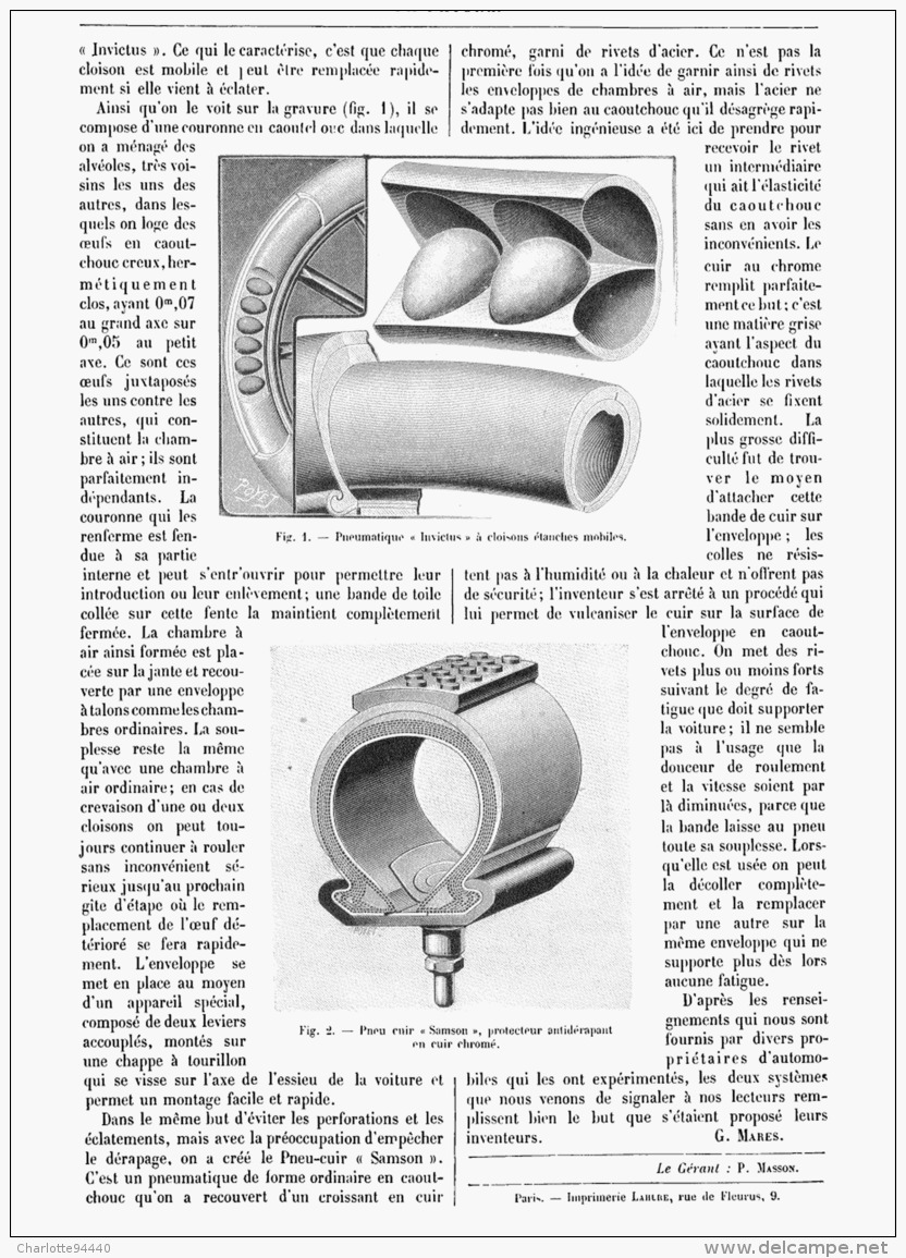 PNEUMATIQUES POUR AUTOMOBILE ( PNEU "I NVICTUS " Et  " PNEU  " SAMSON  "  )   1903 - Other & Unclassified