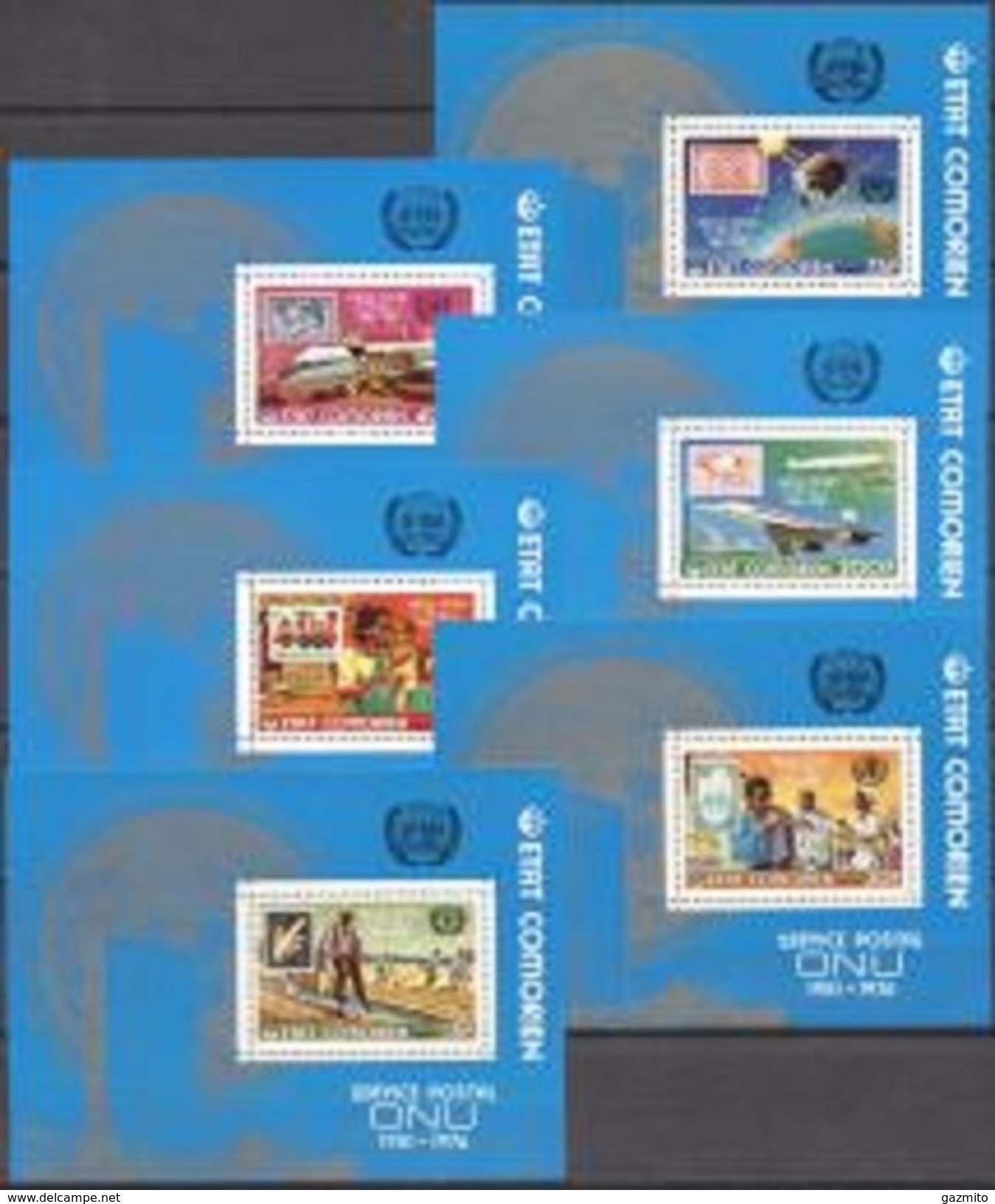 Comores 1976, UPU, FAO, UIT, Stamp On Stamp, Concorde, Train, Agricolture, Zeppelin, Satellite, 6BF - UPU (Union Postale Universelle)