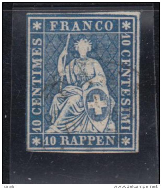 N&deg;23B (N&deg;27) - 10 Rp Bleu Fonc&eacute; - 1 Filet Effleur&eacute; - Used Stamps