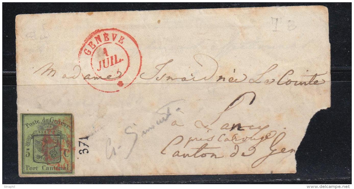 N&deg;6 (N&deg;3) - Port Cantonal De GENEVE - Obl. Rosette Rge + C&agrave;d Rge De GENEVE - 1/JUIL/? - Pr Lancy - B/TB - 1843-1852 Timbres Cantonaux Et  Fédéraux