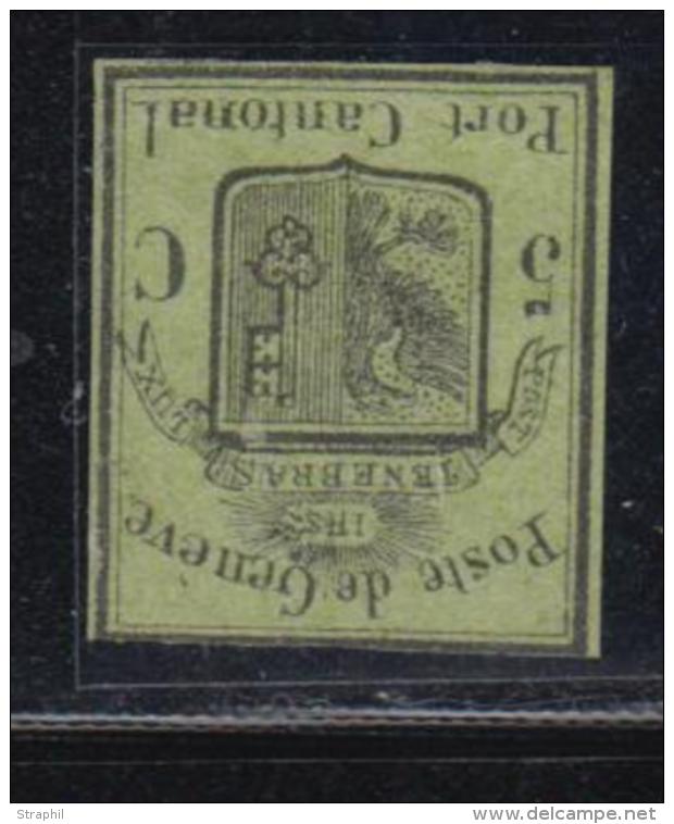 N&deg;6 (N&deg;3) - 5c Noir S/vert - Grand Aigle - Sign&eacute; Brun - TB - 1843-1852 Timbres Cantonaux Et  Fédéraux