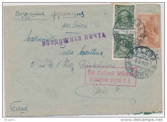 N&deg;401 Paire, 451 - Obl. Moscou - 3/8/30 - Pr Paris Via Berlin - B/TB - Lettres & Documents