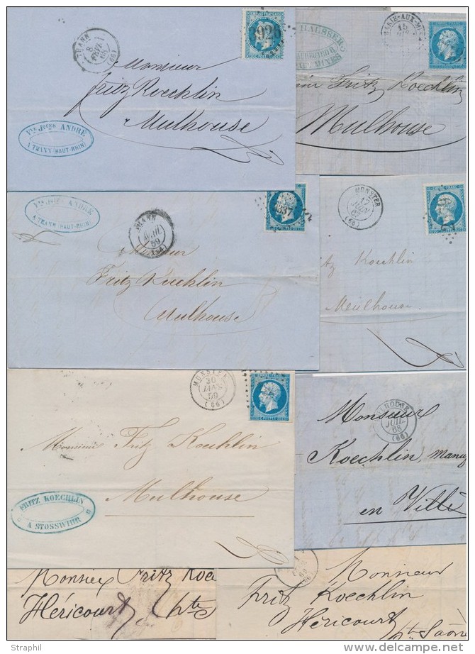 Lot De 14 Plis - Entre Belfort Et Thann - P&eacute;r. 1859/69 - Afft N&deg;14, 21/22, 29 - Maj. TB - Lettres & Documents