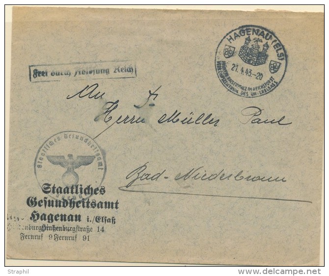 Pli De HAGUENAU - Du 21/4/43 - Grd Cachet Illustr&eacute; + Marques Alldes - TB - Lettres & Documents