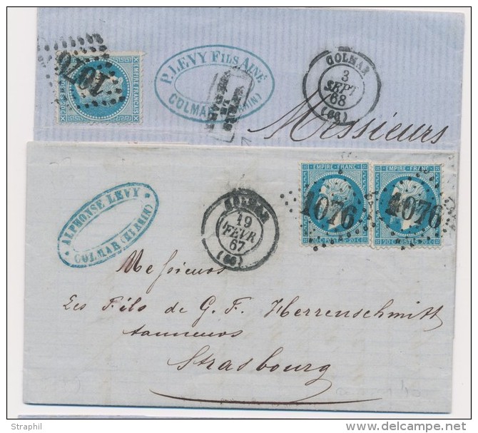 2 Plis Colmar - Dat&eacute;s 1867, 1868 (Dble Port) - TB - Lettres & Documents