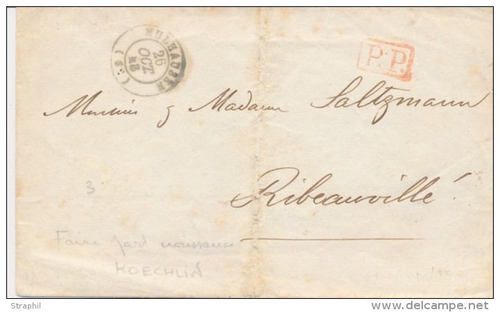 P.P. Encadr&eacute; Rge - T15 Mulhausen - Pr Ribeauvill&eacute; - 1848 - Faire Part Naissance Koechlin - TB - Lettres & Documents