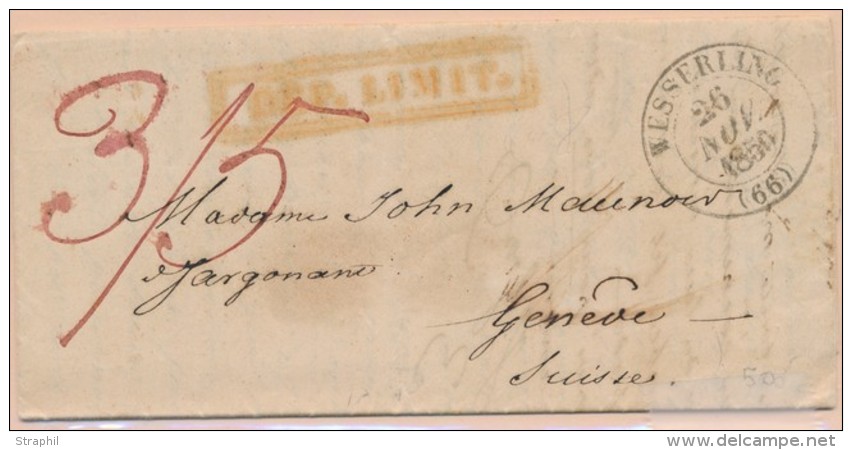 T 13 Wesserling -26/Nov/1850 + D&eacute;pt Limit (Rge) + Taxe Manus - Pr Gen&egrave;ve - TB - Lettres & Documents