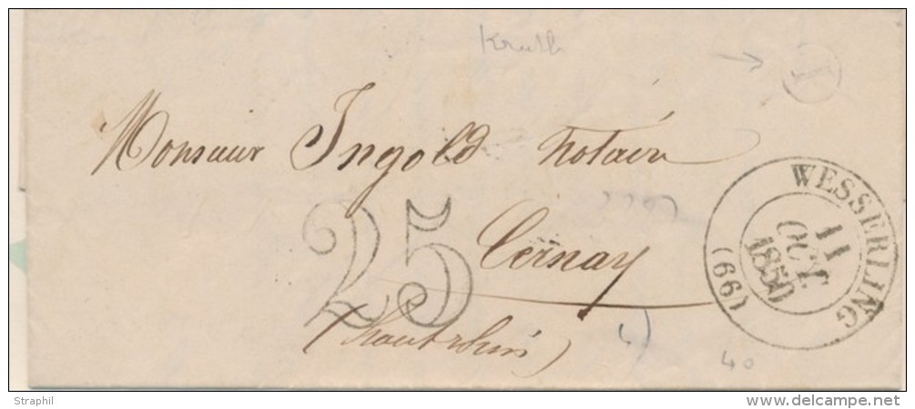T13 Wesserling - 1850 - Taxe 25 Dt - "I" = Kruth - TB - Lettres & Documents