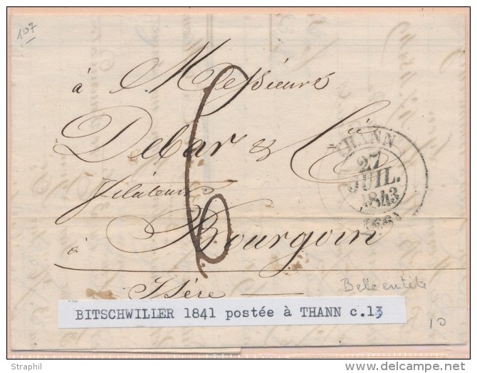 Thann - 27/Juil/1843 - T13 + Tawe Manus 6 - B/TB - Lettres & Documents