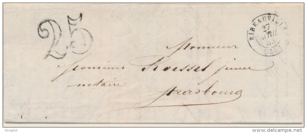 T15 Ribeauvill&eacute; - 1853 - Pour Strasbourg - Taxe 25 Dt - TB - Lettres & Documents