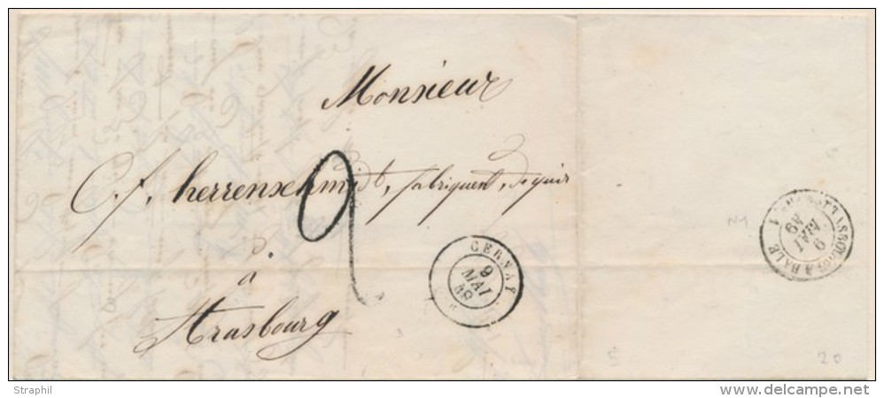 T15 Cernay - 1849 - Pour Strasbourg - Taxe 2 Tampon - Verso Strasbourg &agrave; B&acirc;le N&deg;1 - TB - Lettres & Documents