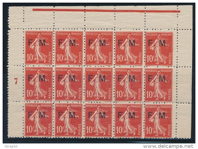 N&deg;5 - 10c Rouge - Bloc De 15 - Dent. 11 - Mill. 7 - Rare Et TB - Timbres De Franchise Militaire