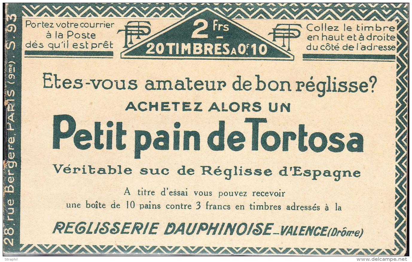 N&deg;170 CP2 - 10c Vert Pasteur - Carnet De 20T. - Pub. Villes De Normandie - TB - Autres & Non Classés