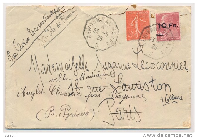 N&deg;3 + N&deg;199 - Obl New-York - Au Havre - 23/6/28 - B/TB - 1927-1959 Lettres & Documents