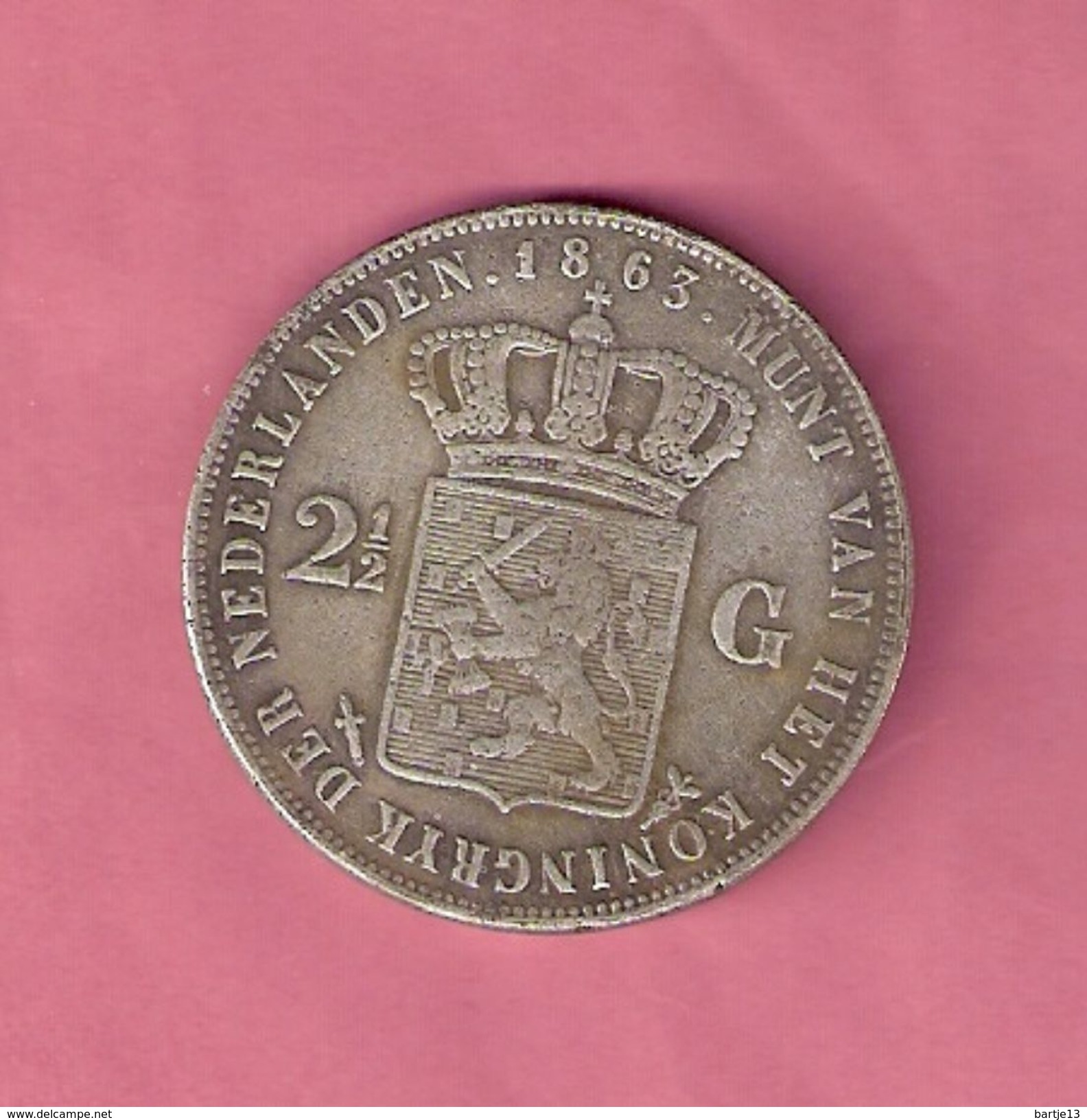 RIJKSDAALDER 2 1/2 GULDEN 1863 WILLEM III MOEILIJKSTE JAAR  NASLAG - 1849-1890 : Willem III