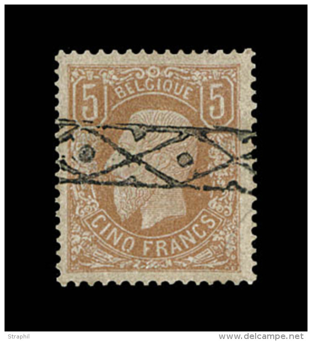 N&deg;37 - 5F Brun Rouge - Obl. Roulette Belge - Sign&eacute; Calves - TB - 1869-1883 Léopold II