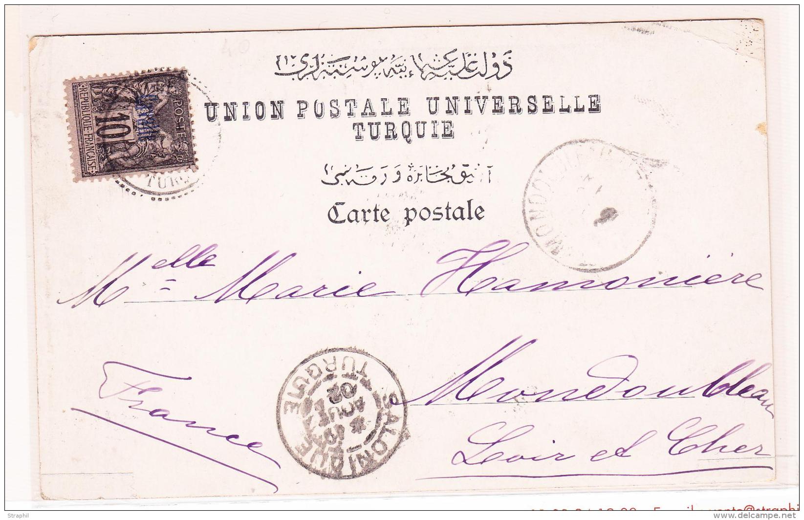 N&deg;3 - 10c Noir S/lilas - S/CP De Constantinople - Obl. Salonique - 19/8/1902 - TB - Autres & Non Classés