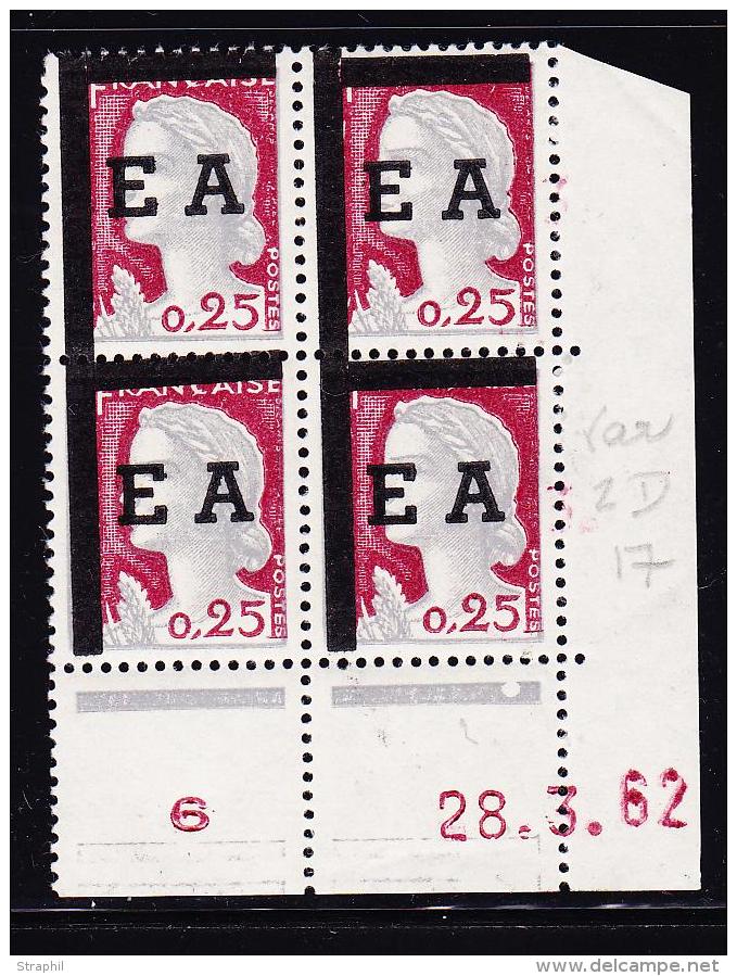 TIMBRES DE FRANCE SURCH. "EA" N&deg;1263 - Bloc De 4 - Coin Dat&eacute; 28/3/62 - TB - Vide