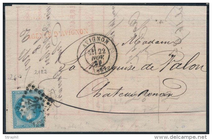 N&deg;29Bc - Aux Abeilles - Obl. G.ch.Avignon - D&eacute;compte Cr&eacute;dit Agricole - 22 Nov 1869 - TB - Non Classés