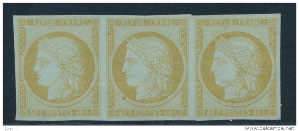 N&deg;5 - 40c - Bde De 3 - Bistre S/bleu - Pli Horiz. - Neufs