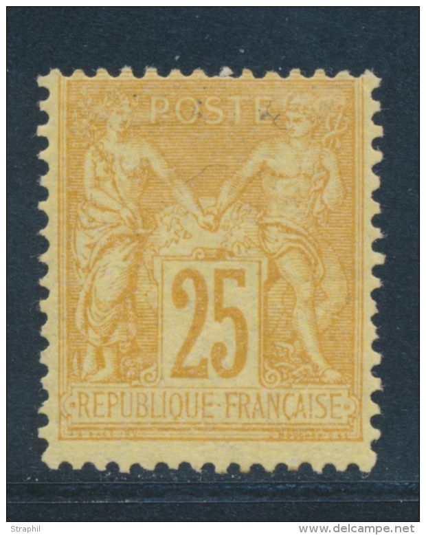 N&deg;92 - 25c Bistre S/jaune - Sign&eacute; - TB - 1876-1878 Sage (Type I)