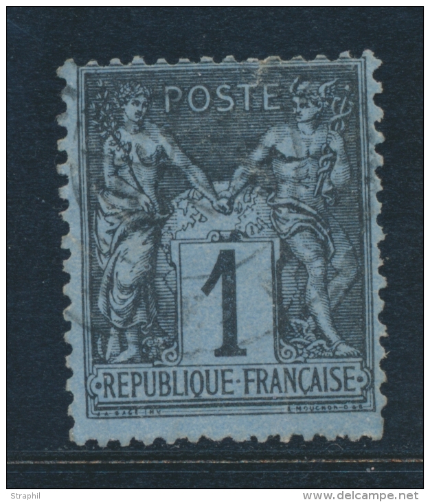 N&deg;84 - 1c Noir S/bleu De Prusse - Fente Et Pli D'angle - 1876-1878 Sage (Type I)