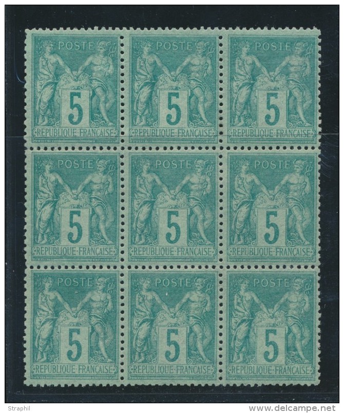 N&deg;75 - 5c Vert - Bloc De 9 - TB - 1876-1878 Sage (Type I)