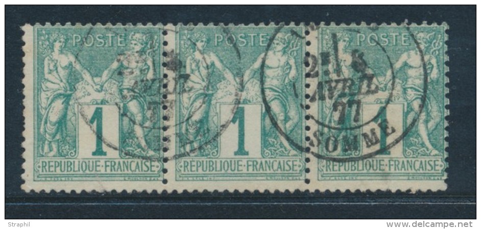 N&deg;61 - 1c Vert - Bde De 3 - TB - 1876-1878 Sage (Type I)