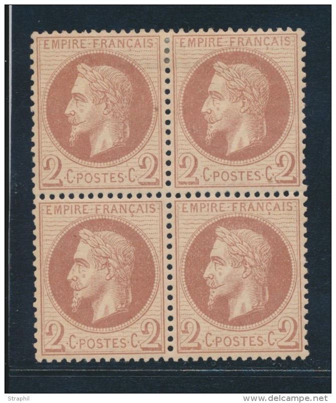 N&deg;26 - Bloc De 4 - 2 Ex ** Et Centr&eacute;s - TB - 1863-1870 Napoleon III With Laurels