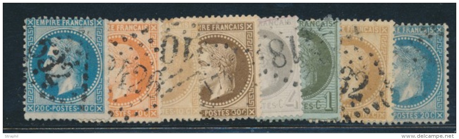N&deg;25, 27/31 - 8 Val - Maj. TB - 1863-1870 Napoléon III Lauré
