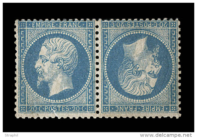 N&deg;22b - 20c Bleu - Paire - T&ecirc;te B&ecirc;che - Sign&eacute; C&eacute;r&egrave;s - TB - 1862 Napoléon III