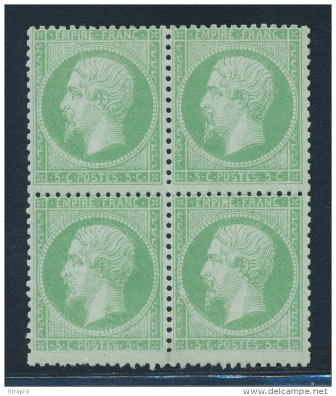 N&deg;20g - Vert Jaune S/verd&acirc;tre - Bloc De 4 - Sign&eacute; Mague - TB - 1862 Napoléon III