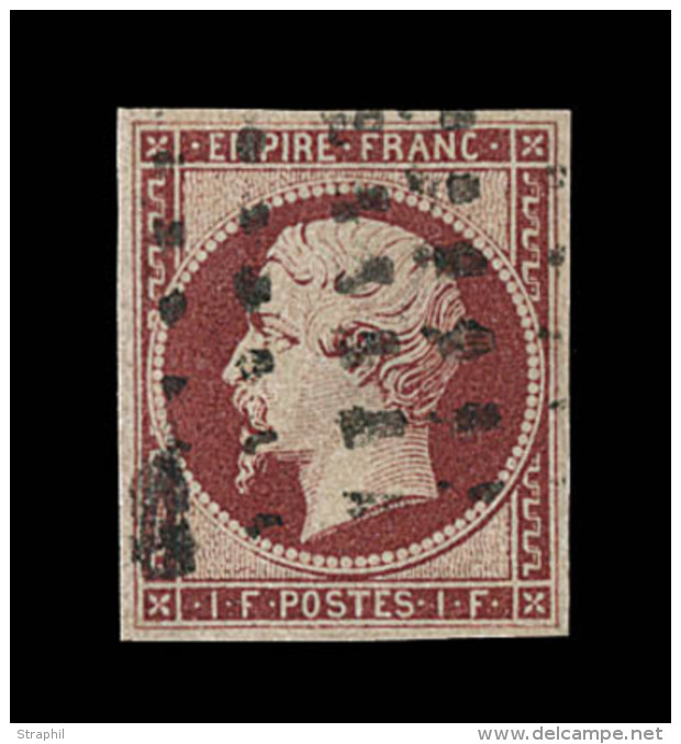 N&deg;18a - 1F Carmin Fonc&eacute; - Infime Froissure - Sign&eacute; Chevalier - 1853-1860 Napoléon III
