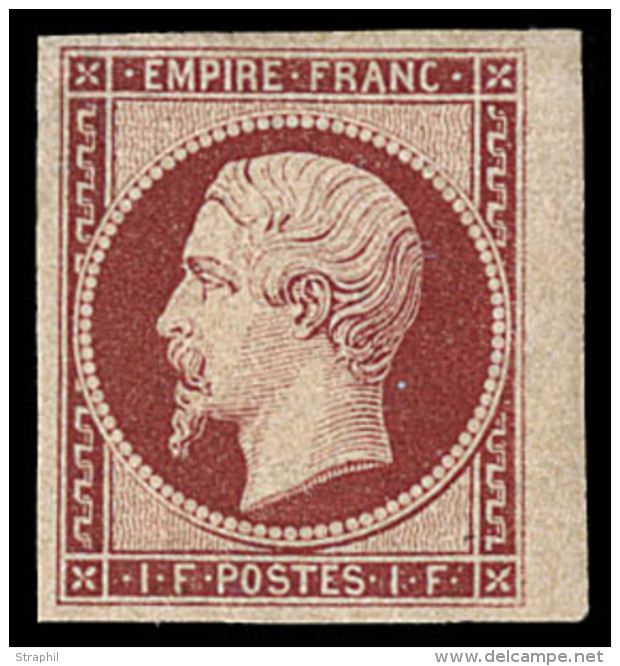 N&deg;18a - 1F Carmin Fonc&eacute; - Comme ** - Sign&eacute; Calves + Certif. - TB - 1853-1860 Napoléon III
