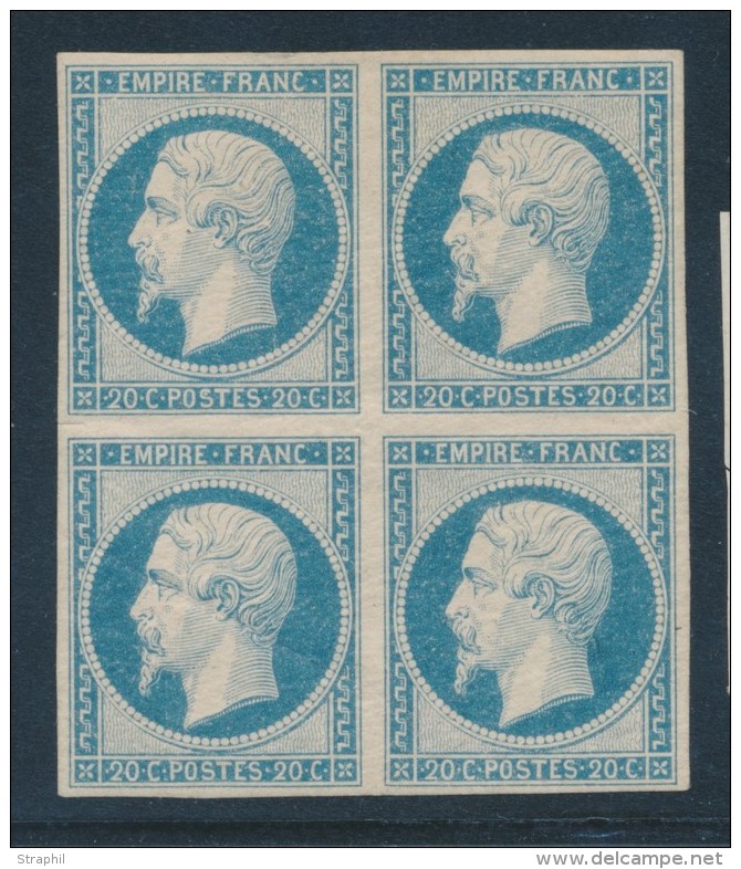 N&deg;14Af - Bleu Laiteux - Bloc De 4 - 1ex Pli Diagonal - 2 Ex ** - Sinon TB - 1853-1860 Napoléon III