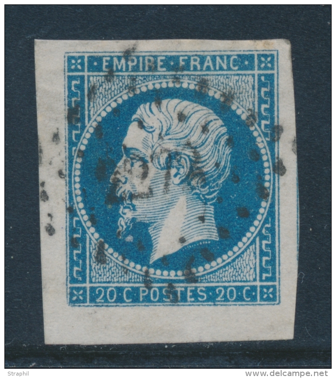 N&deg;14A - 20c Bleu - Type I - Coin De Feuille - Sign&eacute; JF Brun - TB - 1853-1860 Napoléon III
