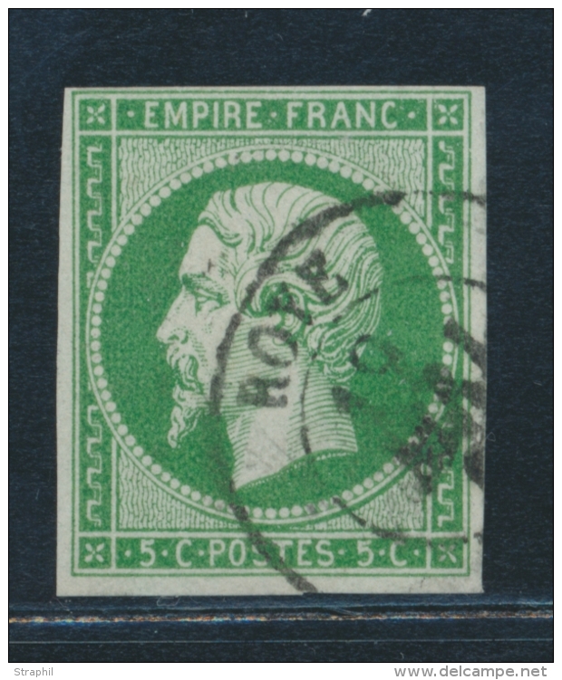 N&deg;12 - 5c Vert - Obl. C&agrave;d - Jolie Nuance - TB - 1853-1860 Napoléon III