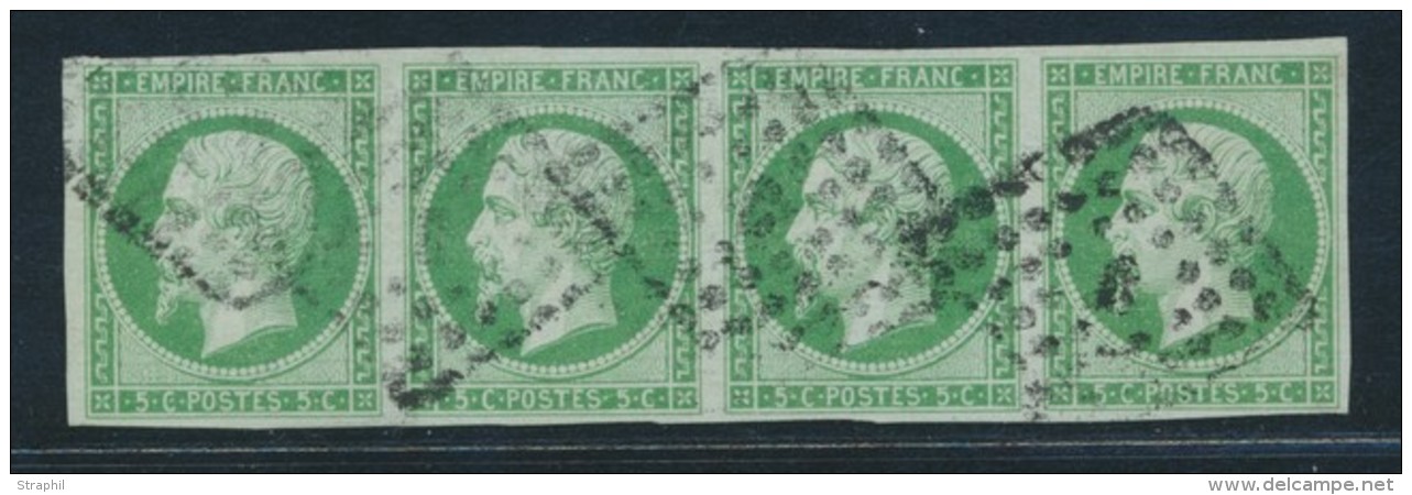 N&deg;12 - 5c Vert - Bde De 4 - Sign&eacute; - Obl. TB - 1853-1860 Napoléon III