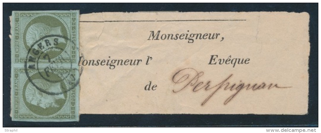N&deg;11 - 1c Olive - Paire - Obl. C&agrave;d ANGERS - 7/2/63 - TB - 1853-1860 Napoléon III