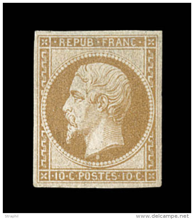 N&deg;9c - 10c Bistre - R&eacute;impression - Sign&eacute; JF Brun - TB - 1852 Louis-Napoléon