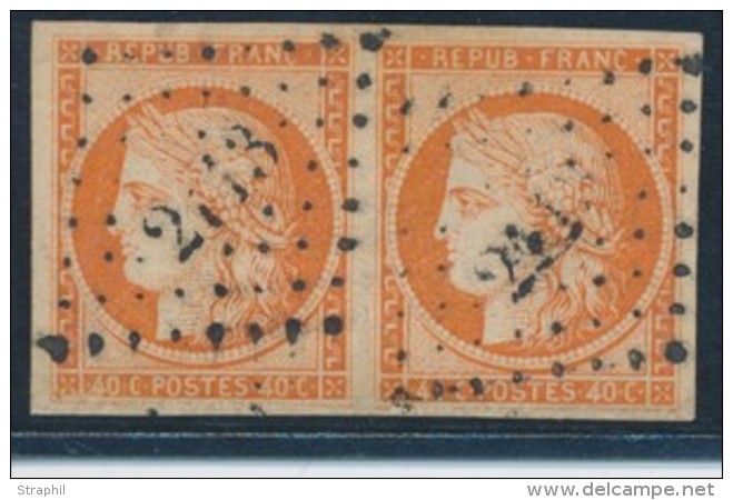 N&deg;5 - 40c Orange - Paire - Obl. PC - Pelurage - Sign&eacute; - B - 1849-1850 Cérès