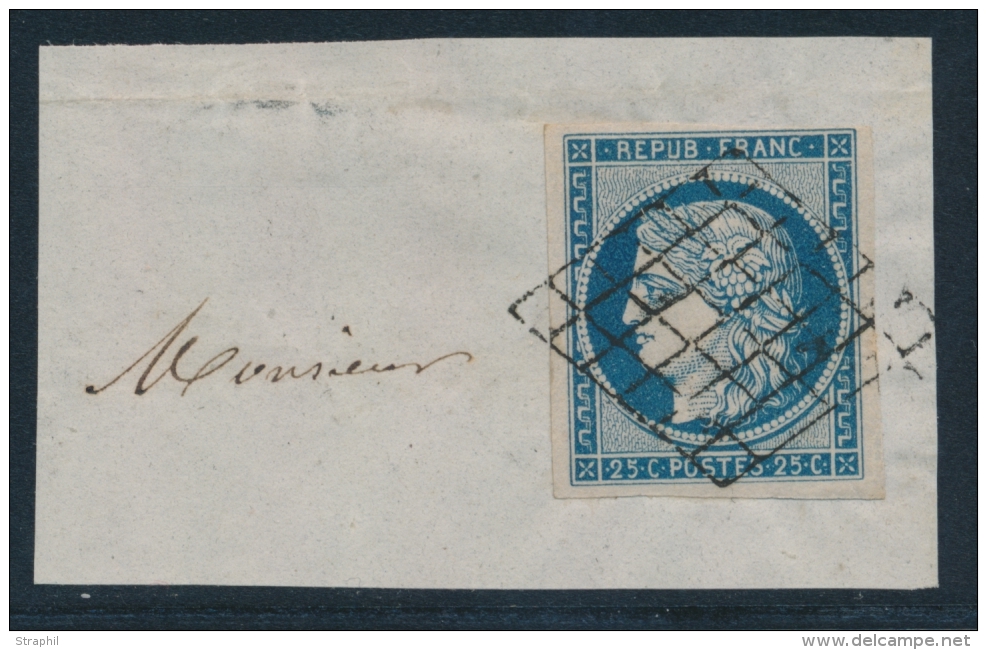 N&deg;4a - Obl. Grille - 25c Bleu Fonc&eacute; - TB - 1849-1850 Cérès