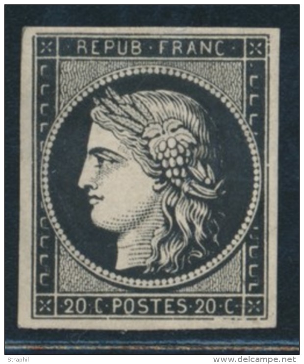 N&deg;3a - 20c Noir S/blanc - Sign&eacute; CHEVALIER - TB - 1849-1850 Cérès