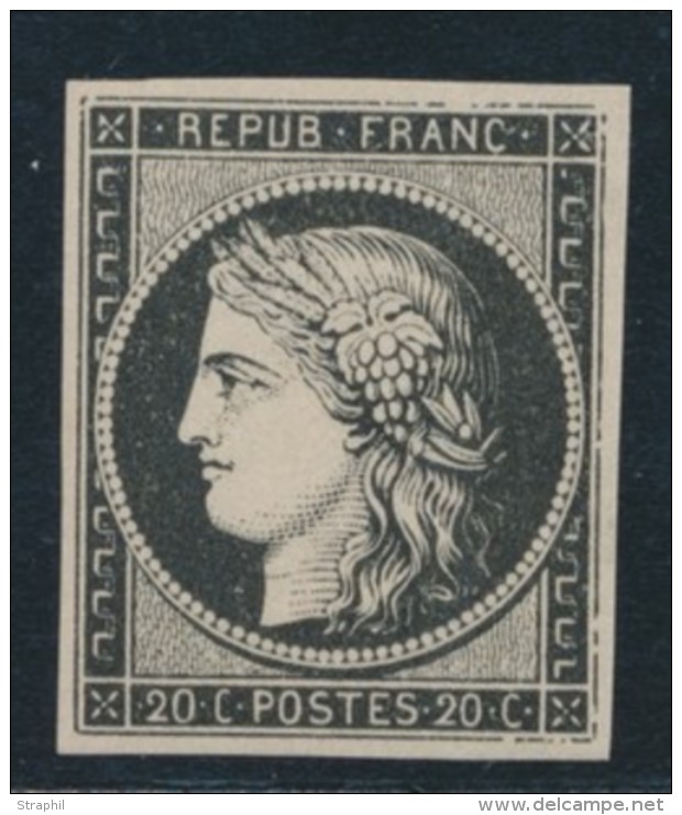 N&deg;3a - 20c Noir S/blanc - Certif. - TB - 1849-1850 Cérès