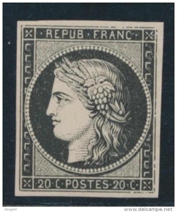 N&deg;3a - 20c Noir S/blanc - Certif. - TB - 1849-1850 Ceres