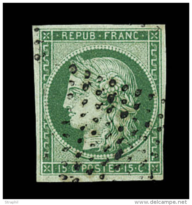 N&deg;2b - 15c Vert Fonc&eacute; - Obl. &Eacute;toile - Sign&eacute; Scheller - TB - 1849-1850 Ceres