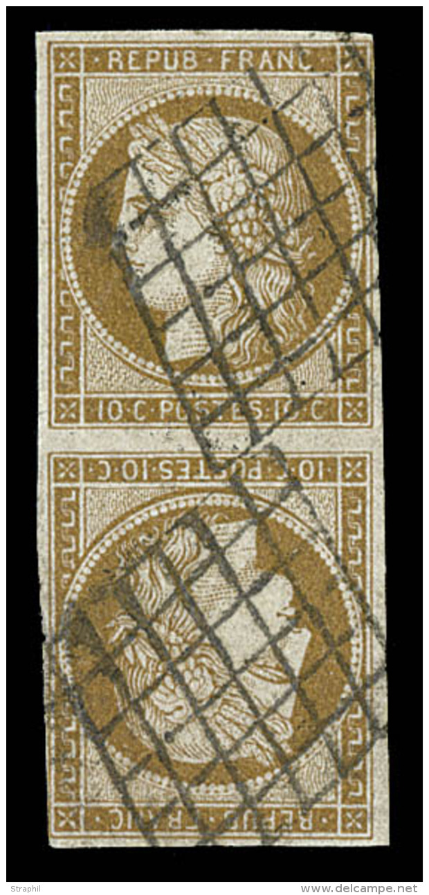 N&deg;1e - 10cbistre Verd&acirc;tre - T&ecirc;te B&ecirc;che - Obl. Grille - Tangent Au Filet S/1cm - Mais N&eacute;anmo - 1849-1850 Ceres