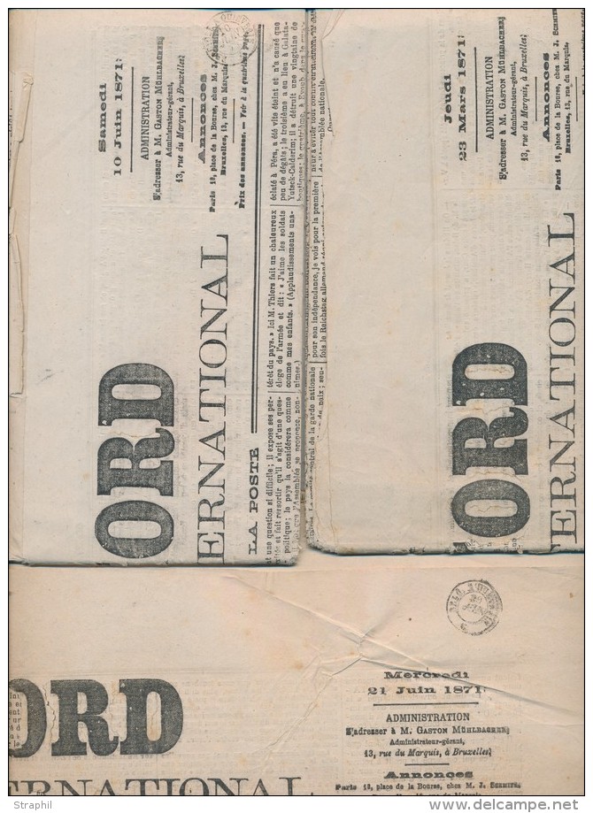 N&deg;681, 683 - BELG &agrave; QUIVRAIN - S/2 Journaux "LE NORD" + 1 Journal Sans Cachet - P&eacute;r. 1871 - B/TB - 1801-1848: Precursores XIX